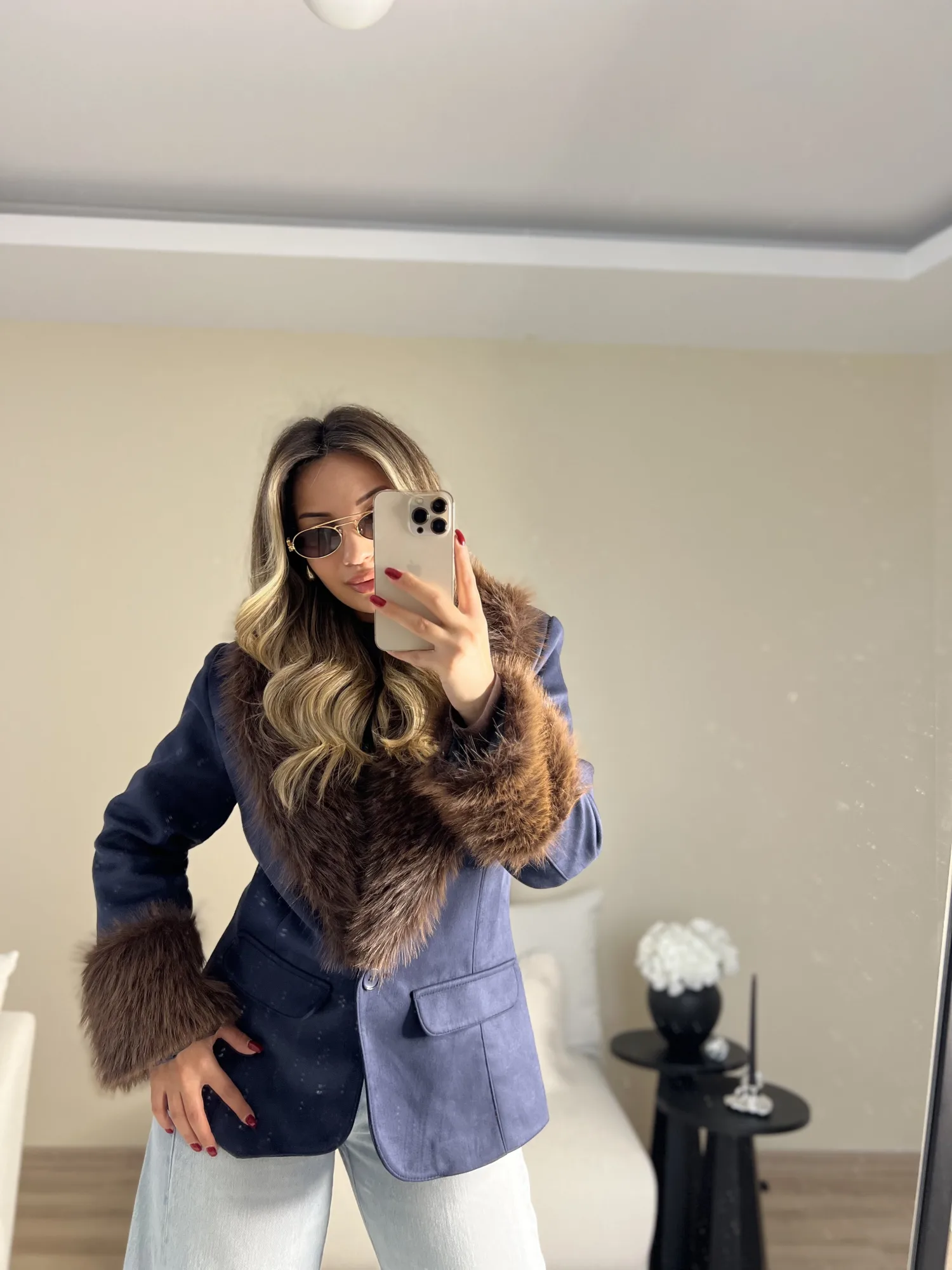 Kürk detaylı blazer ceket 2