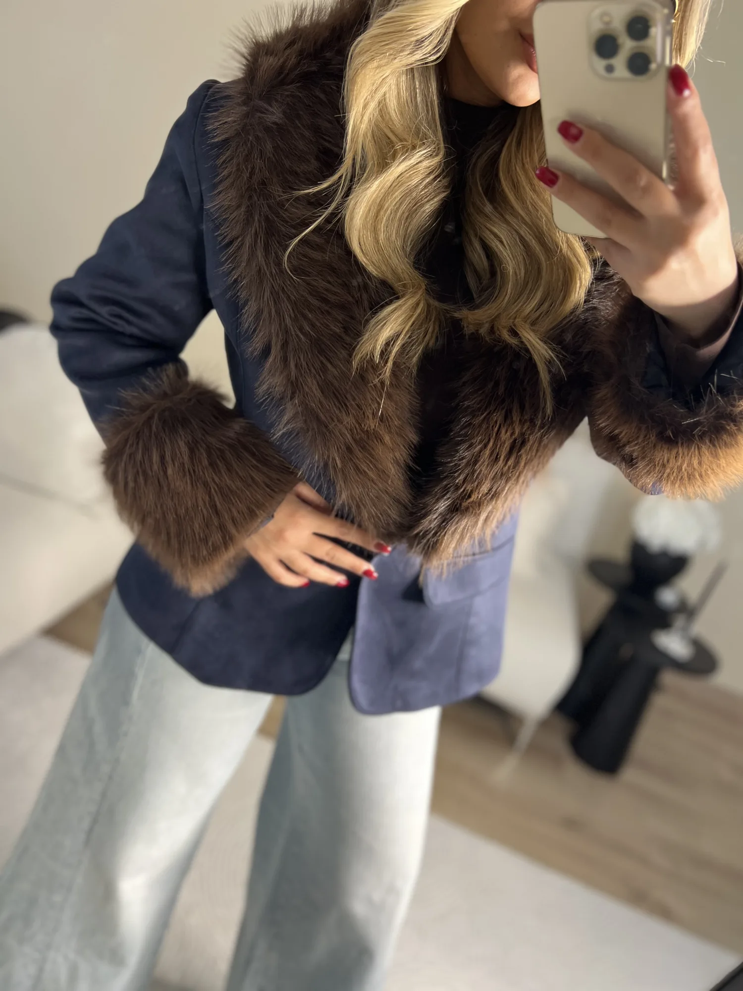 Kürk detaylı blazer ceket 5