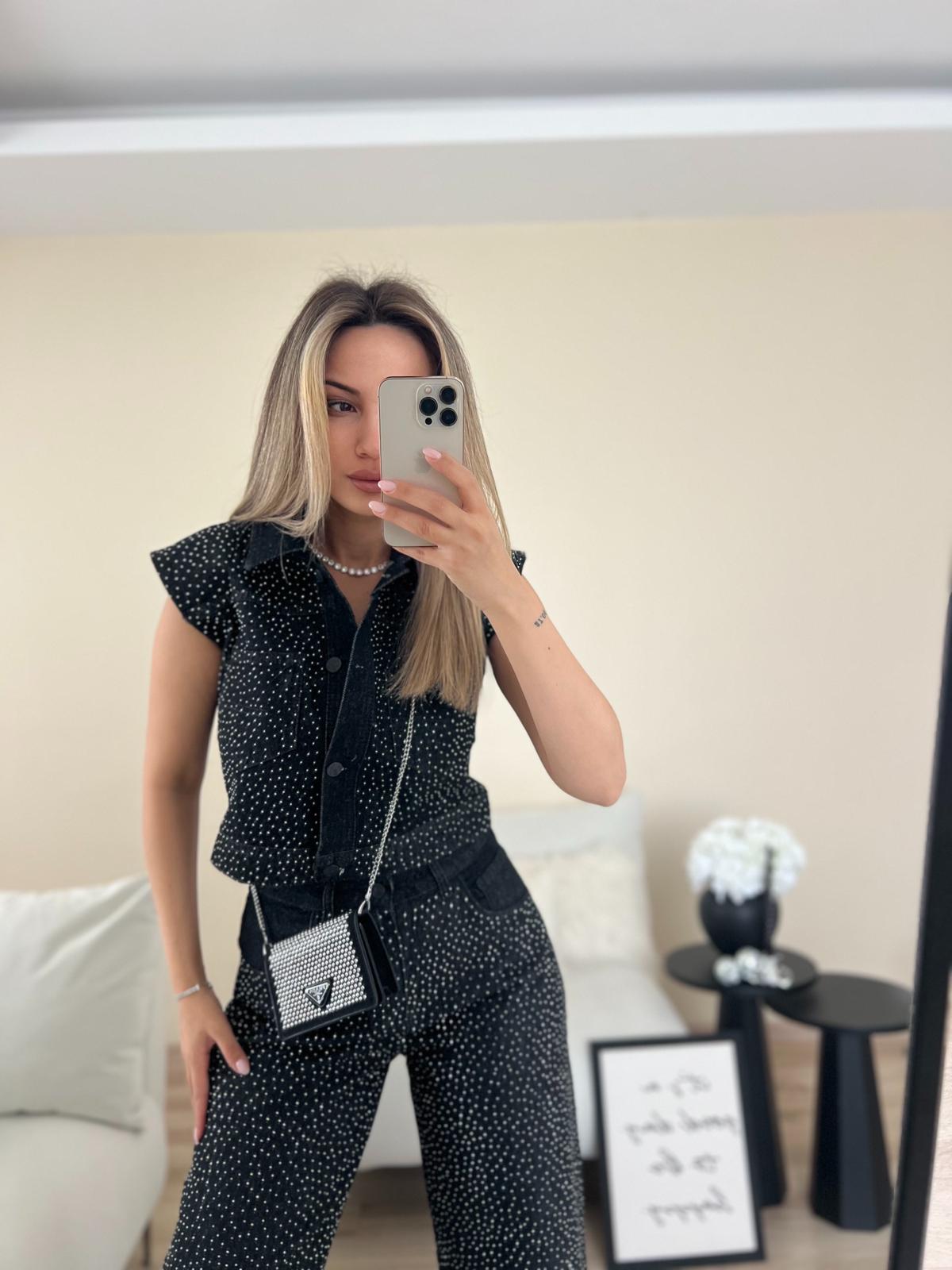 PREMIUM FULL PARLAK TAŞLI KOT TAKIM-SIYAH