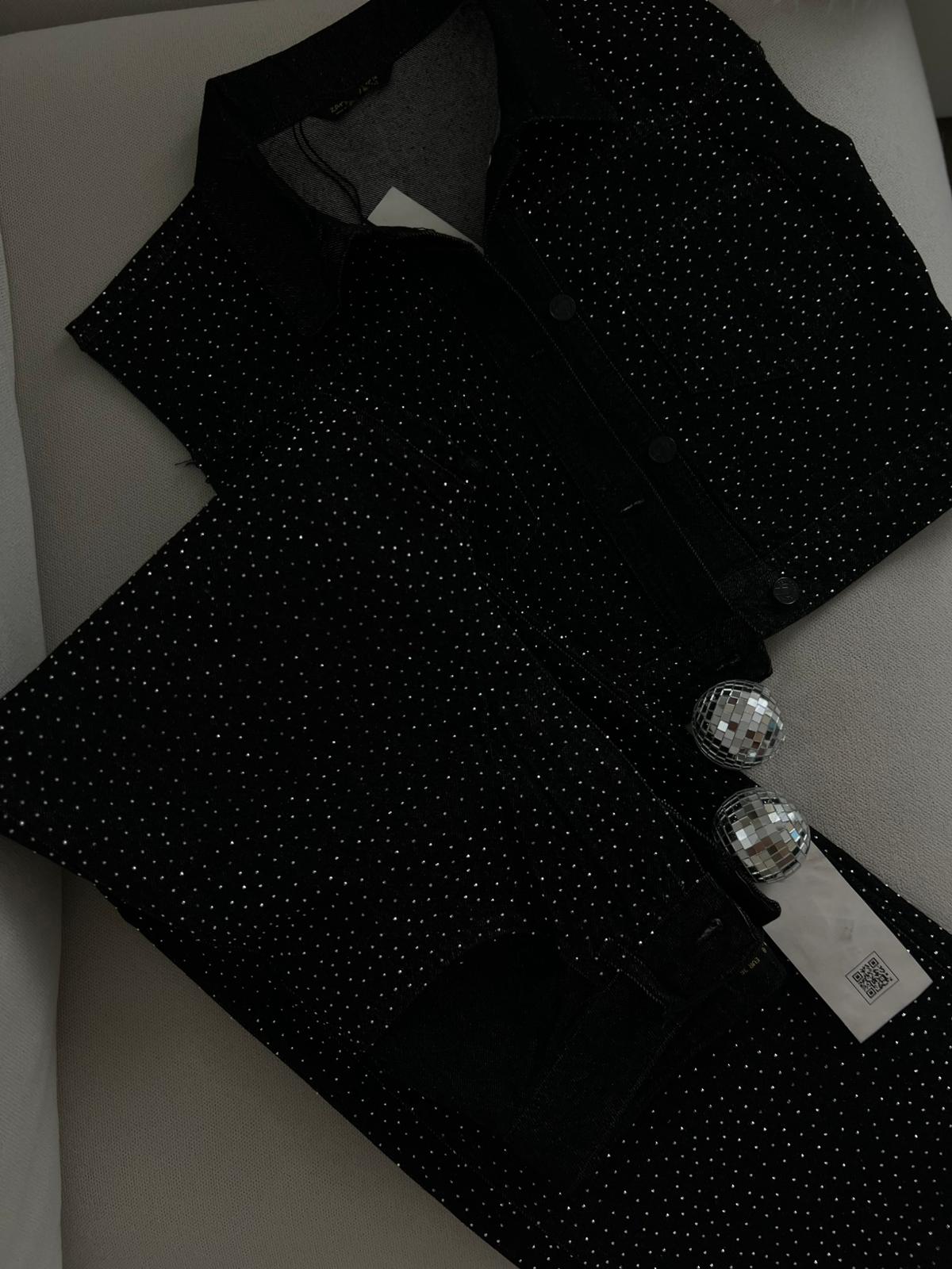 Premium Full Parlak Taşlı Kot Takım-Siyah thumbnail 2