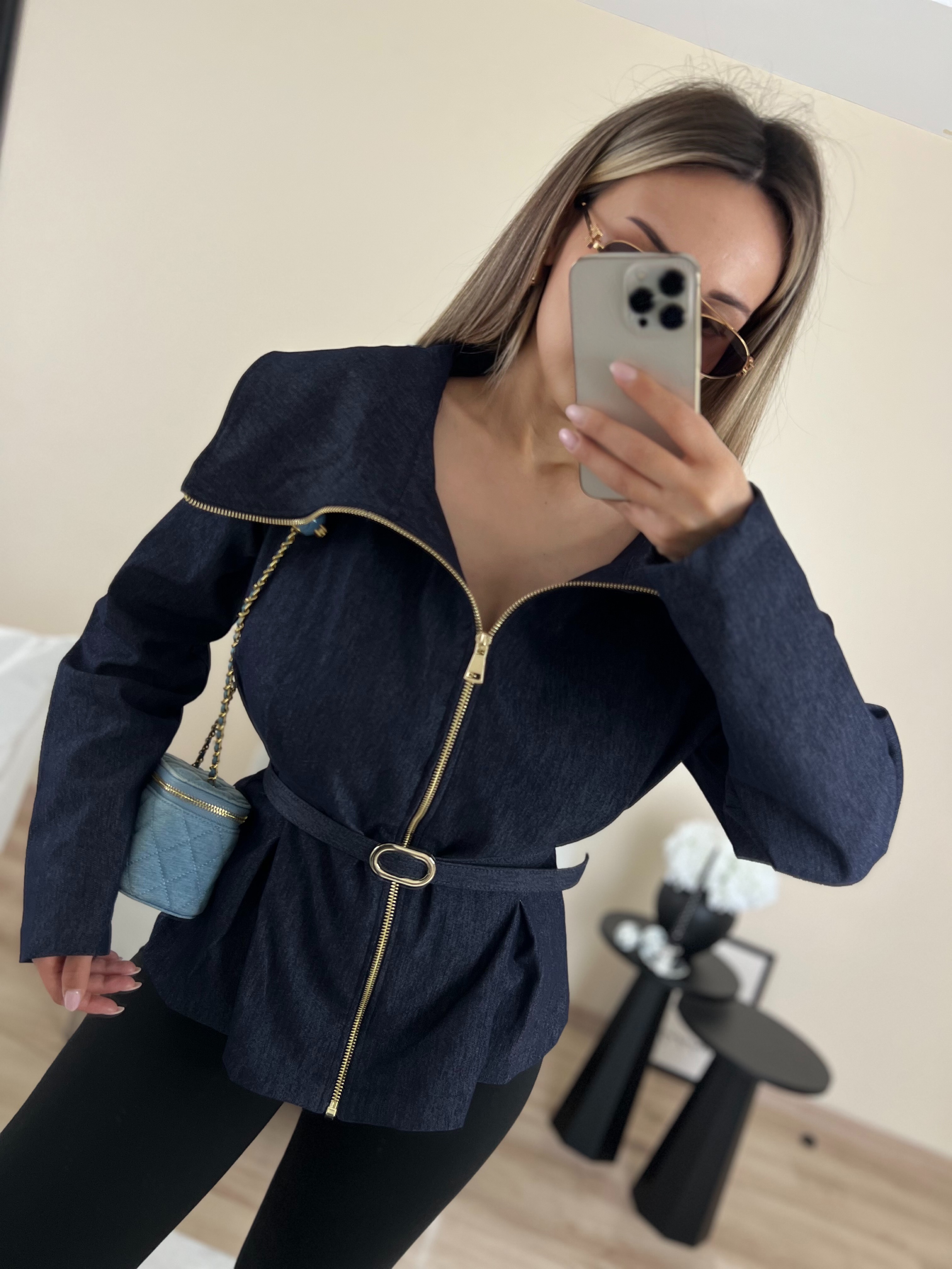 Kemerli denim gömlek thumbnail 2