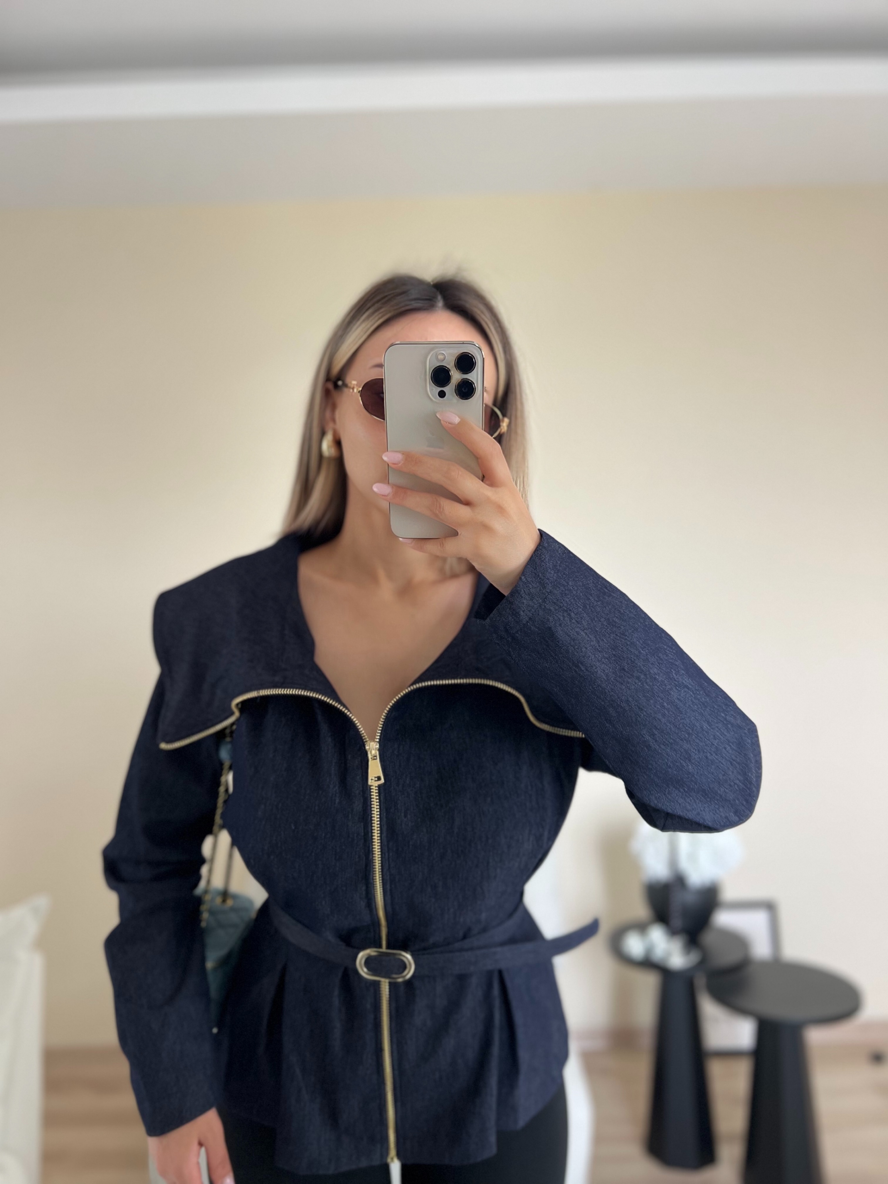 Kemerli denim gömlek thumbnail 3