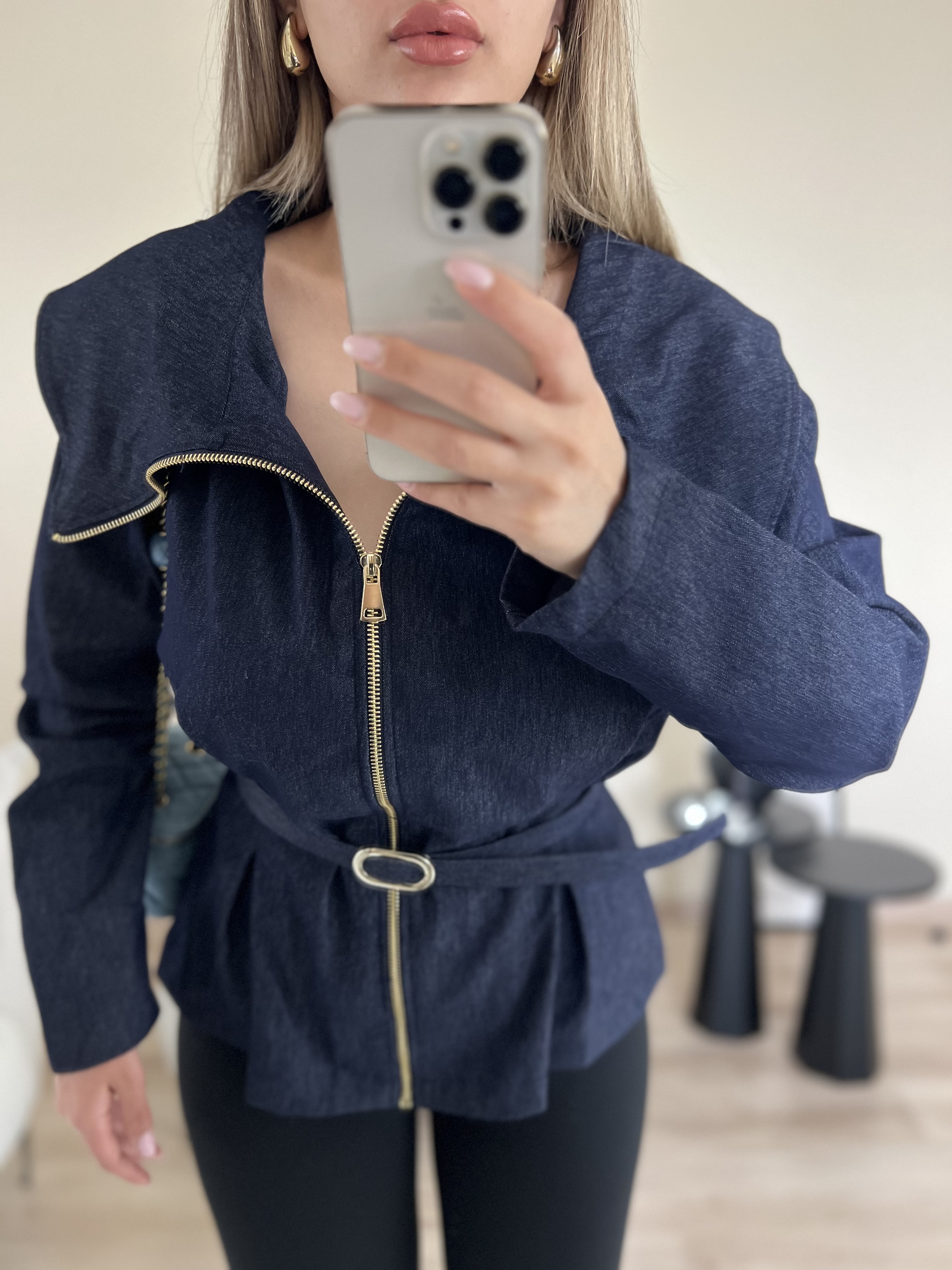 Kemerli denim gömlek thumbnail 4