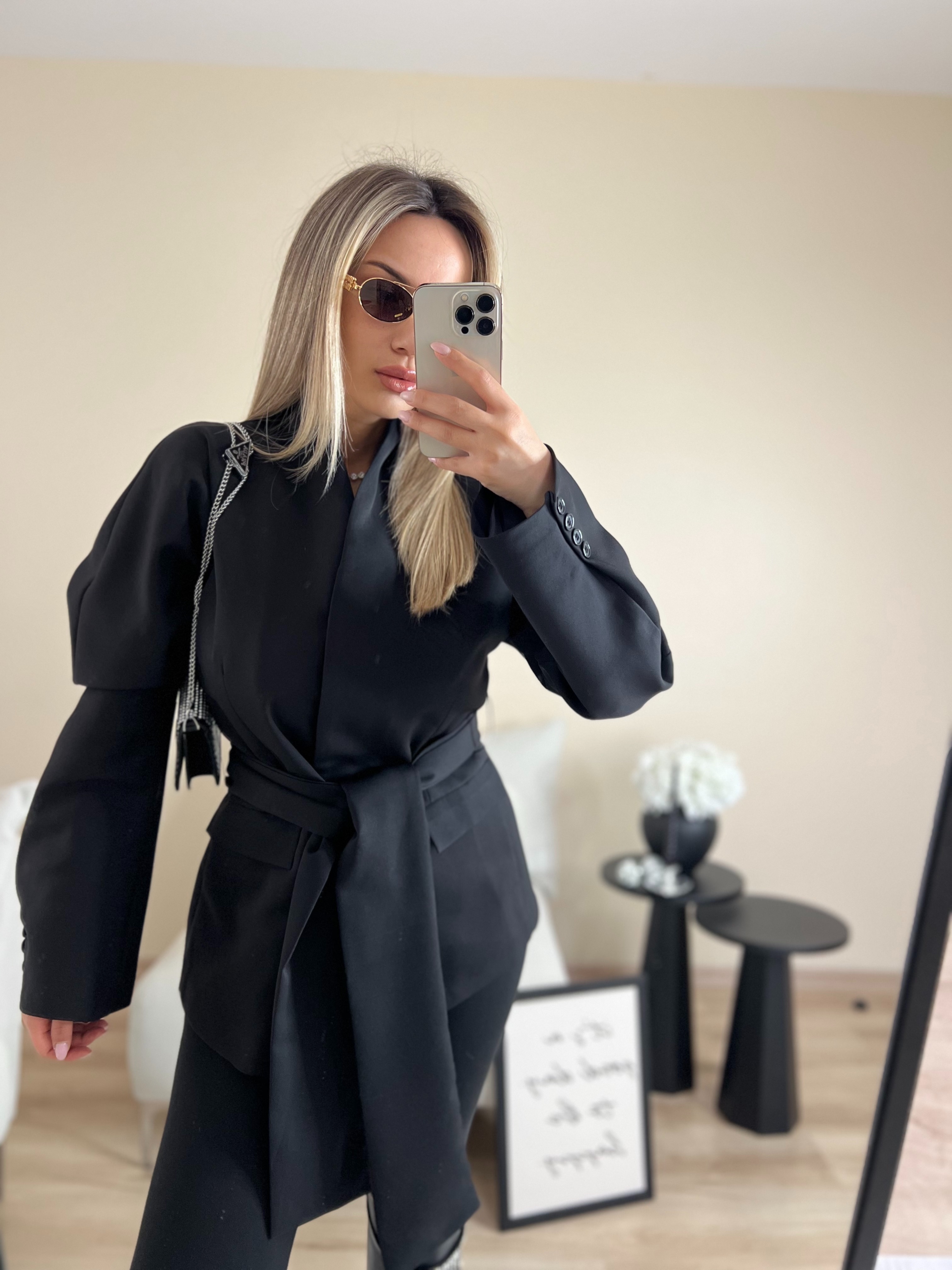 SIYAH KUŞAKLI BLAZER CEKET - SIYAH