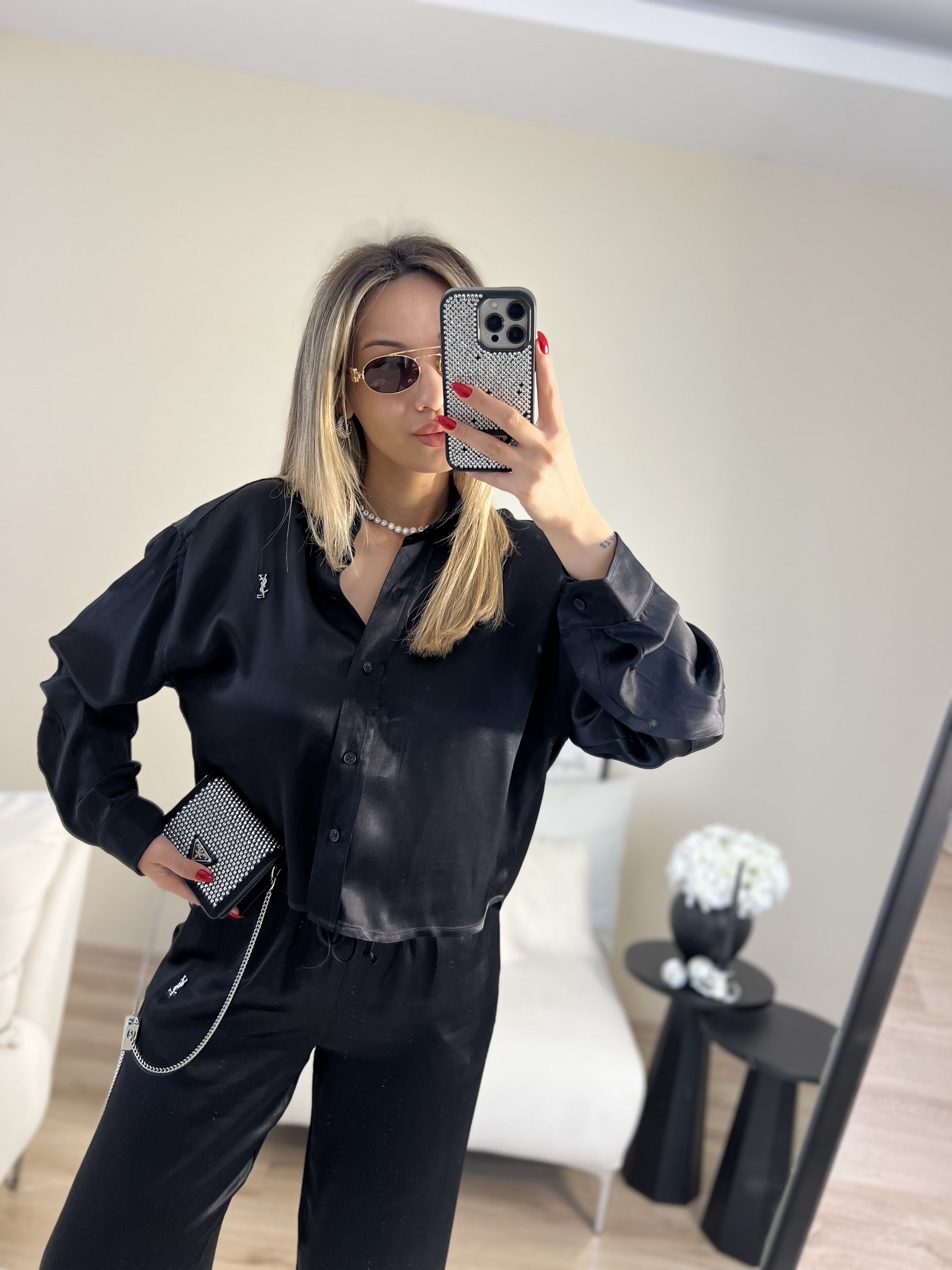 Premium Saten Gömlekli takım - Siyah