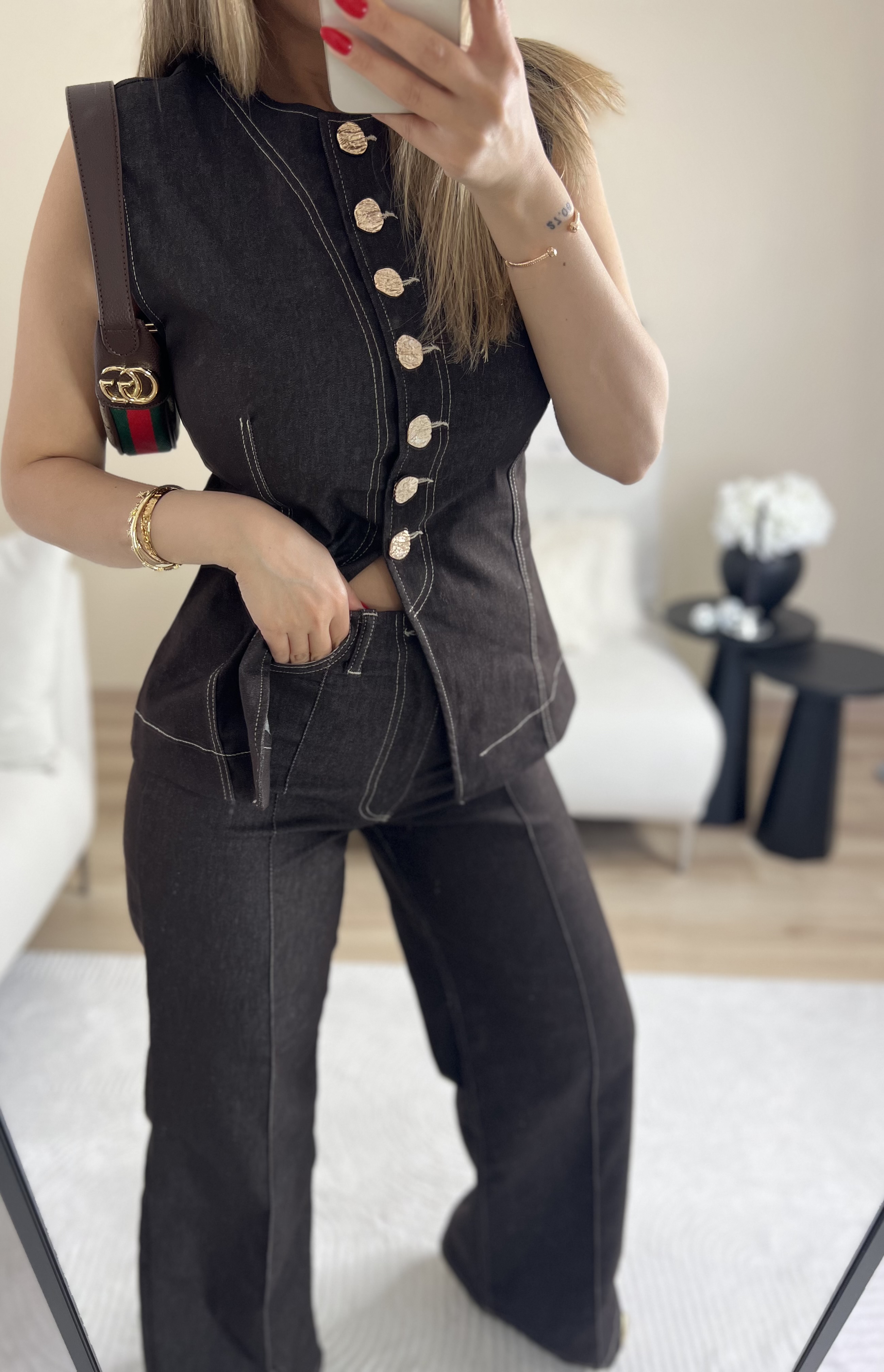 Denim kahverengi Jean pantolon thumbnail 2