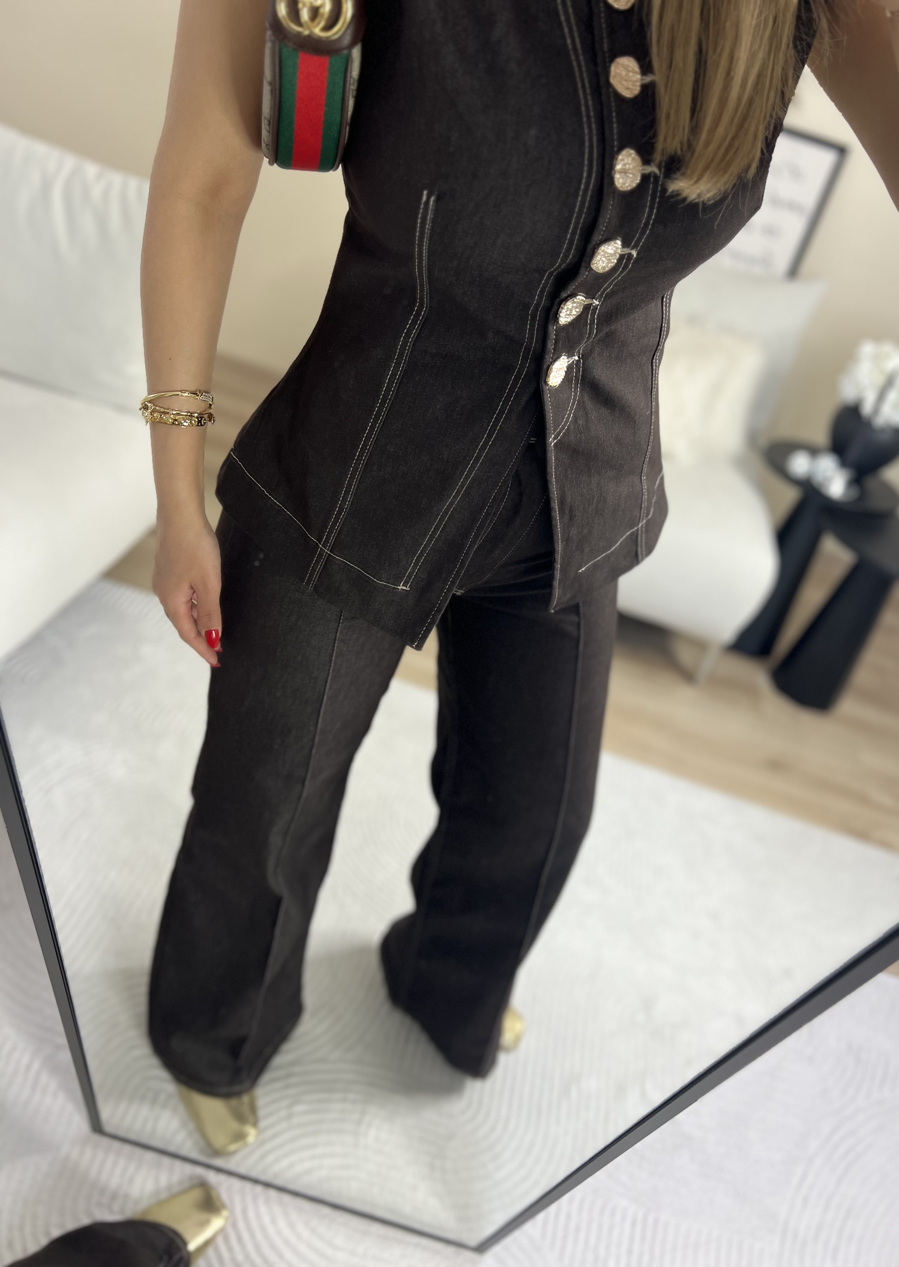 Denim kahverengi Jean pantolon thumbnail 3