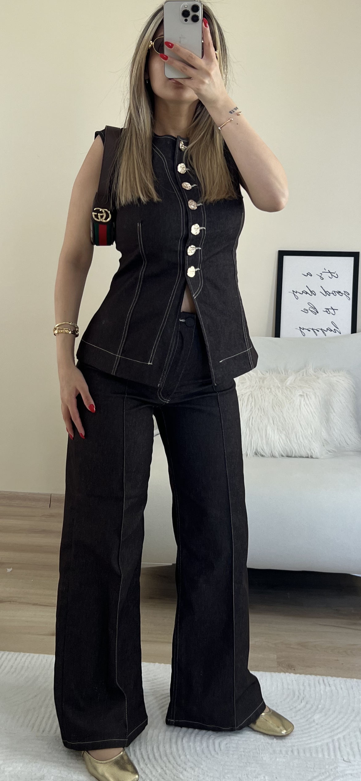 Denim kahverengi Jean pantolon thumbnail 4