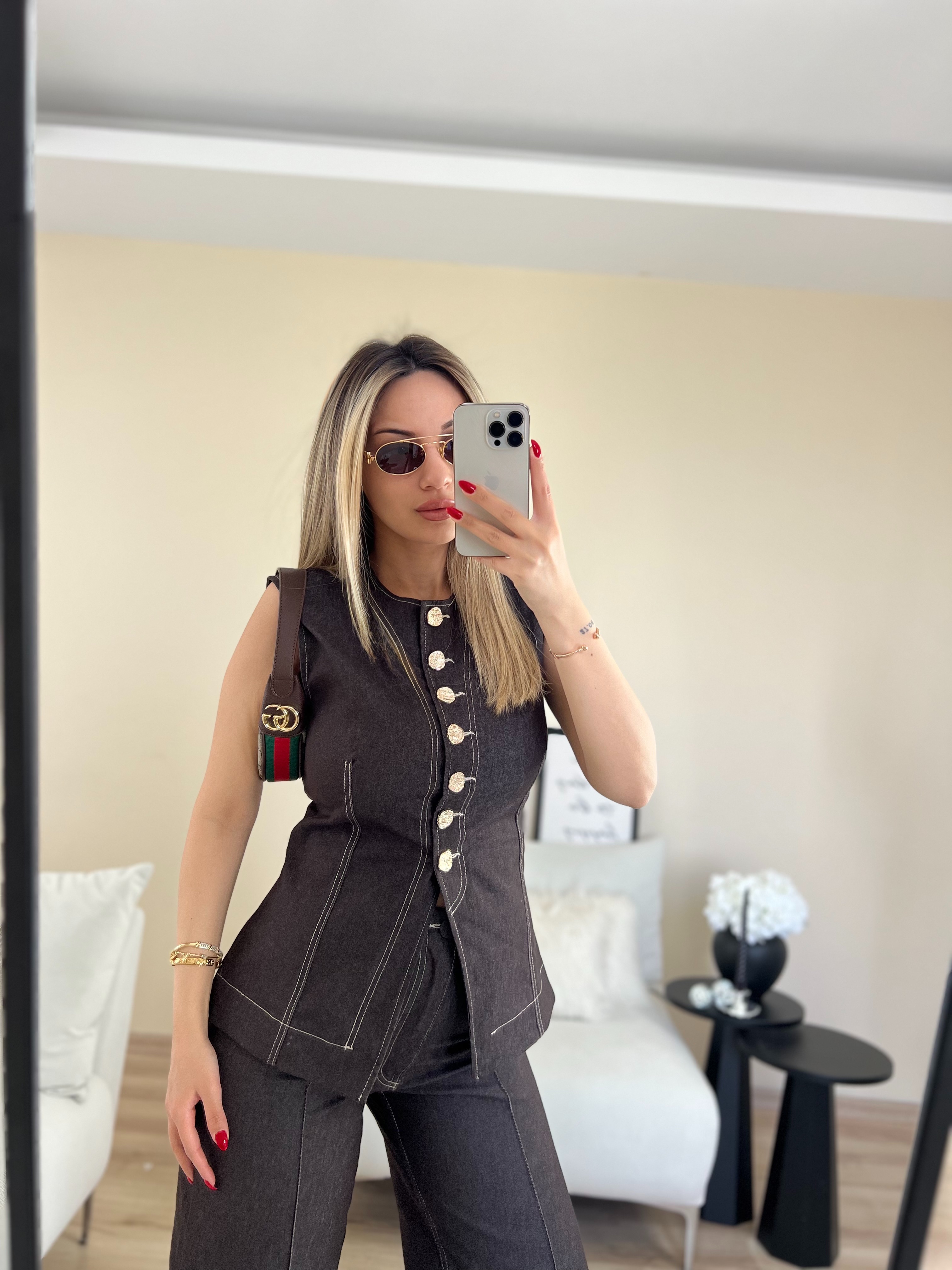 Denim kahverengi Jean pantolon thumbnail 5