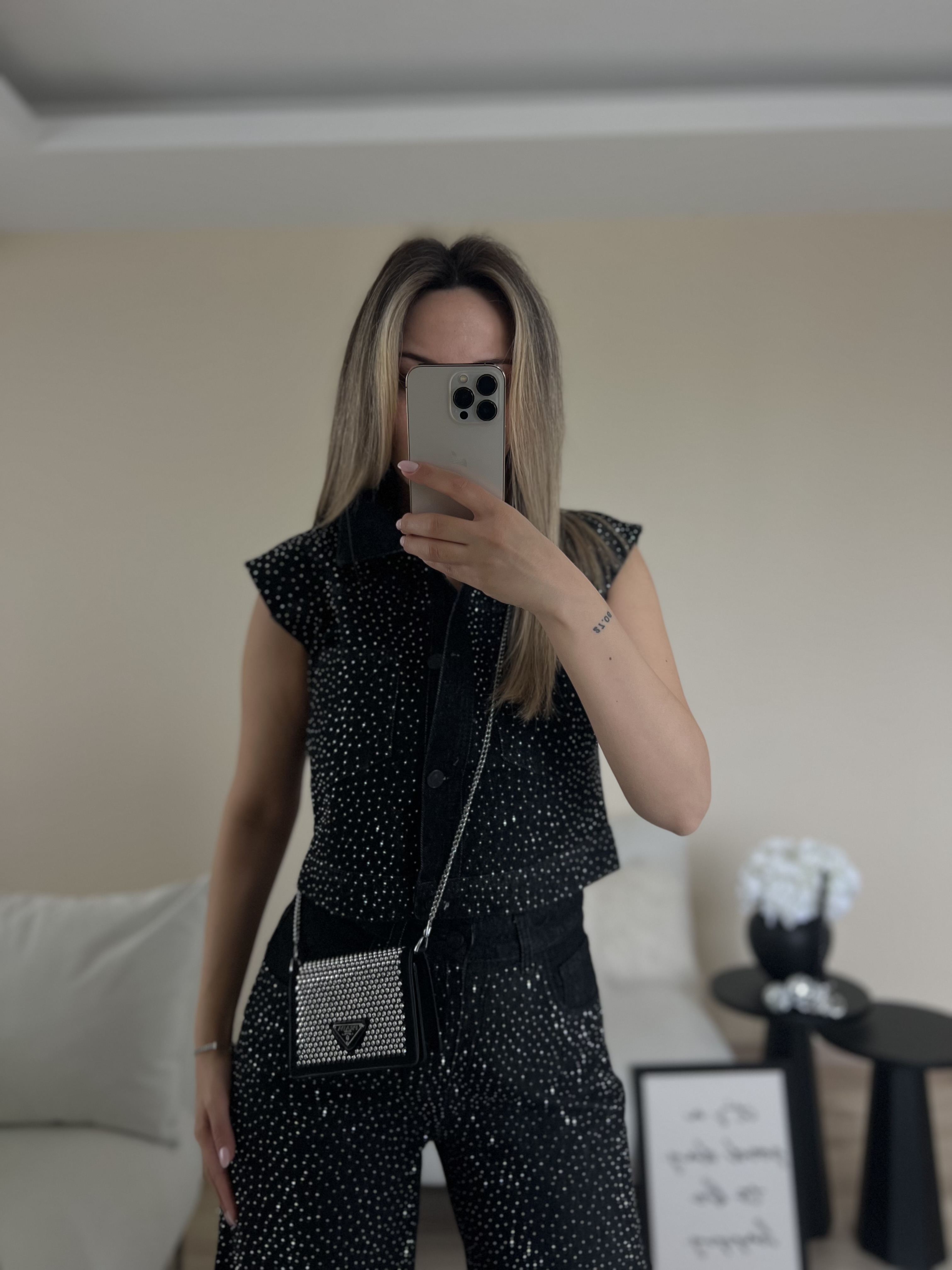 Full parlak taşlı kot yelek thumbnail 2