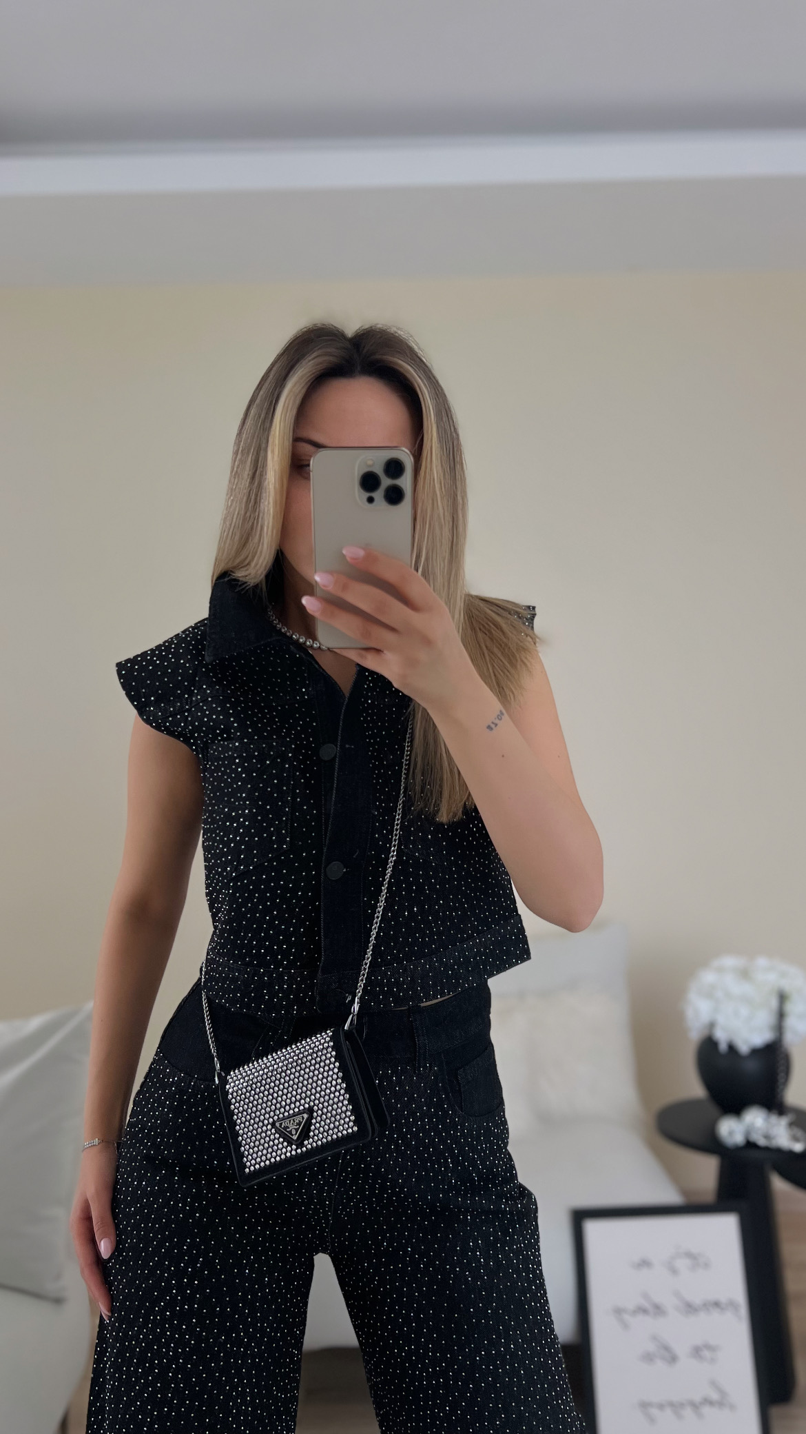 Full parlak taşlı kot yelek thumbnail 3