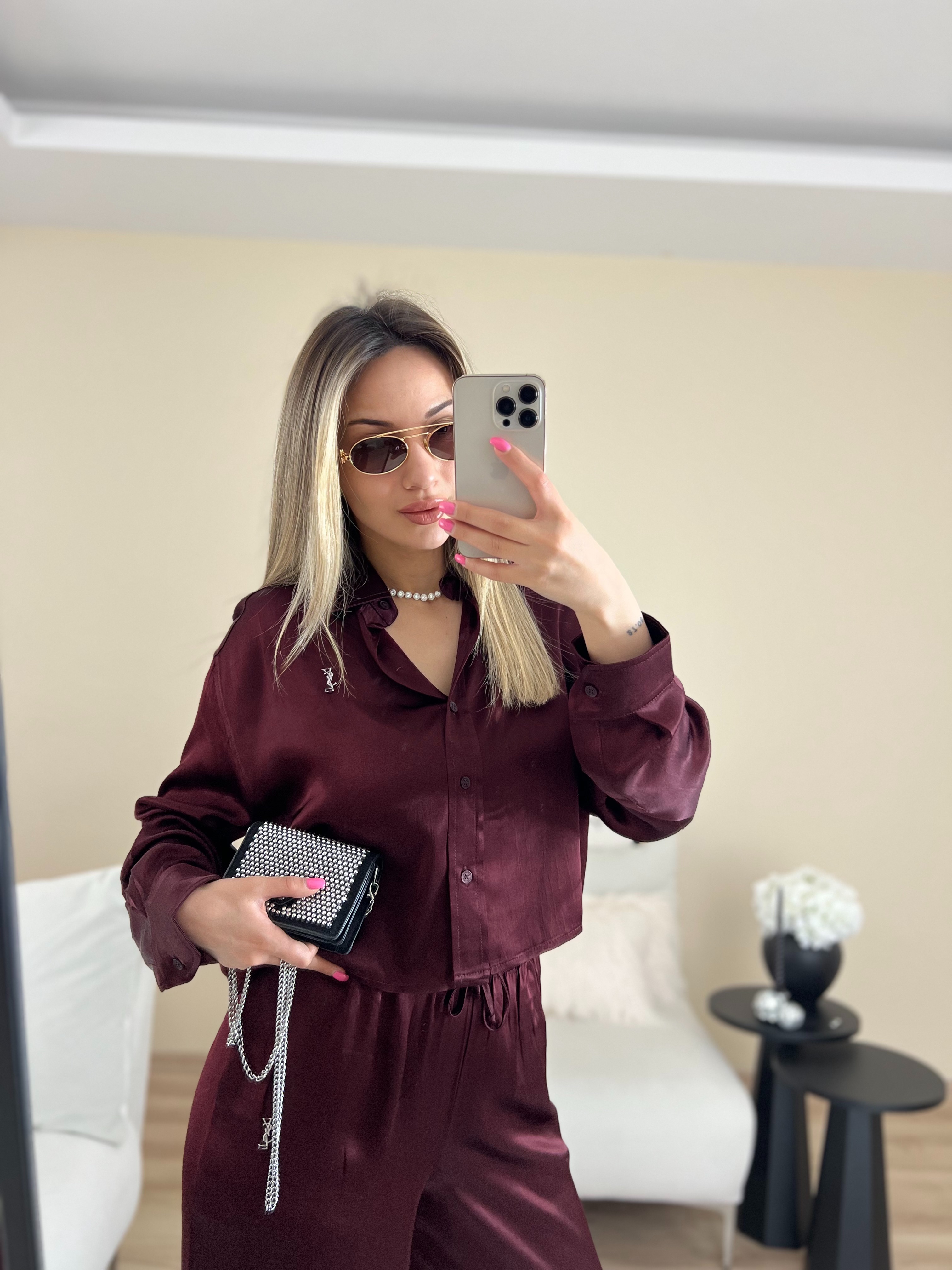 Premium Saten Bordo Gömlekli Takım thumbnail 5