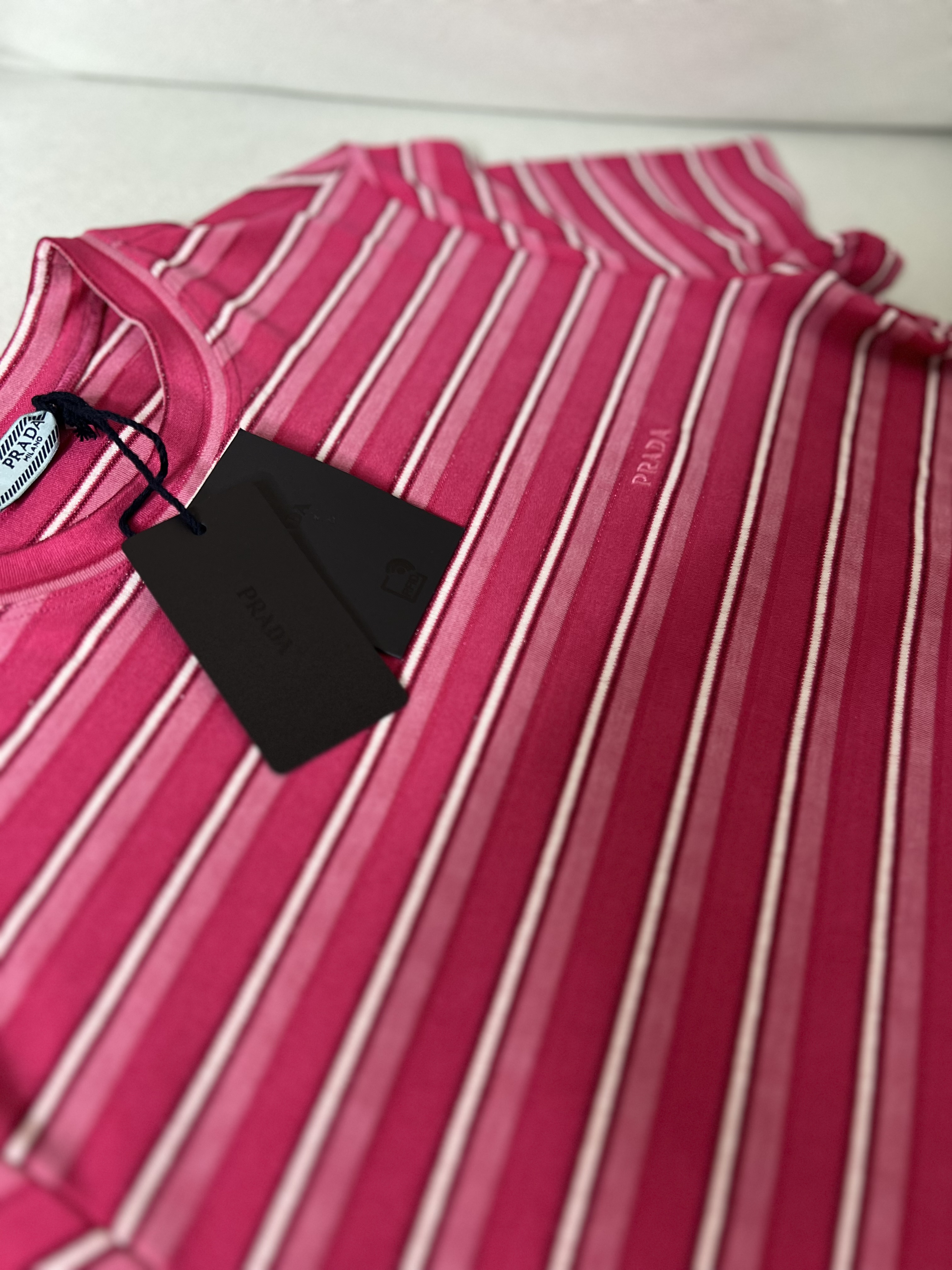 Çizgili premium pembe bluz thumbnail 3