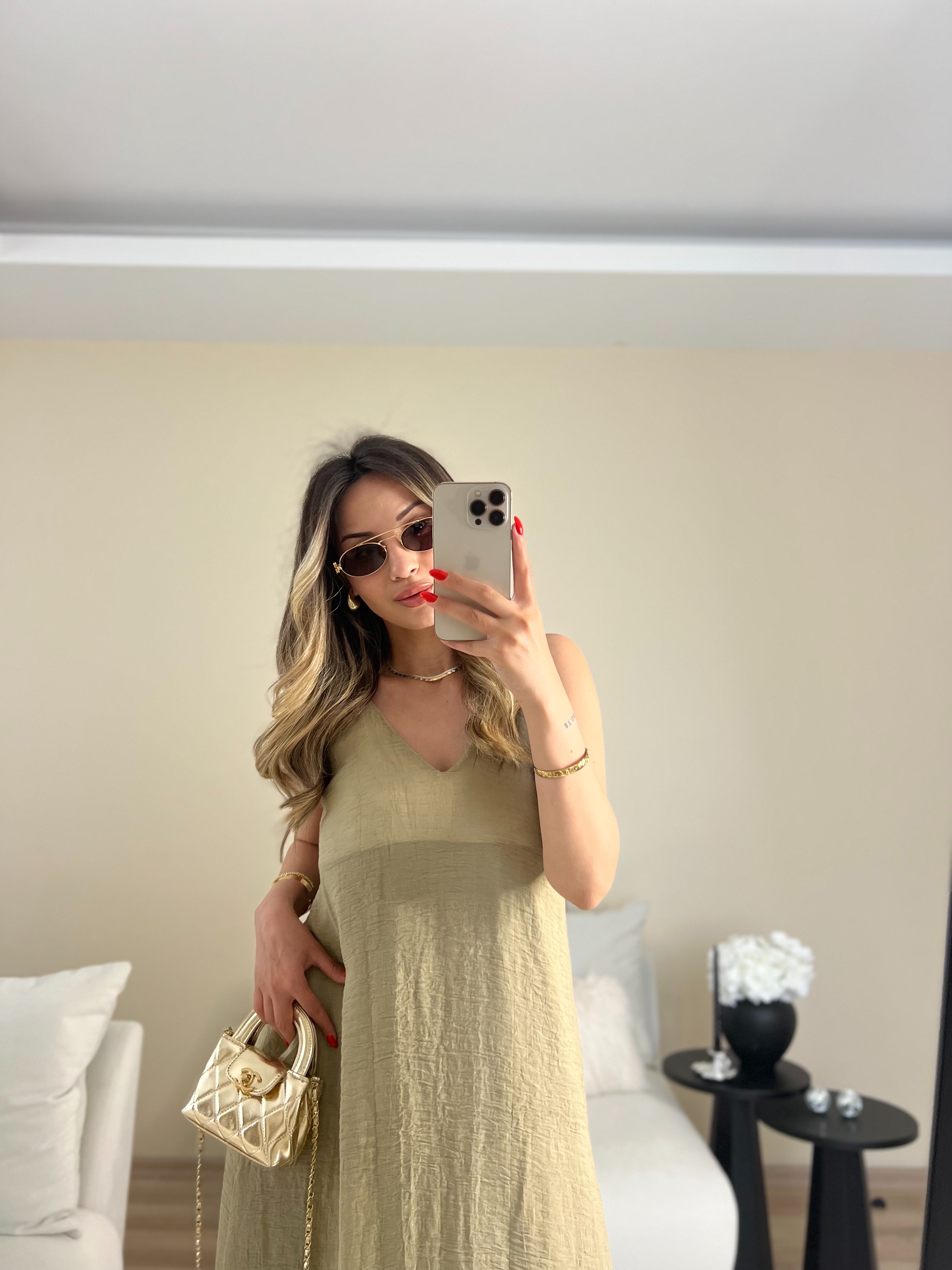 Yeşil buruşuk görünümlü elbise thumbnail 6