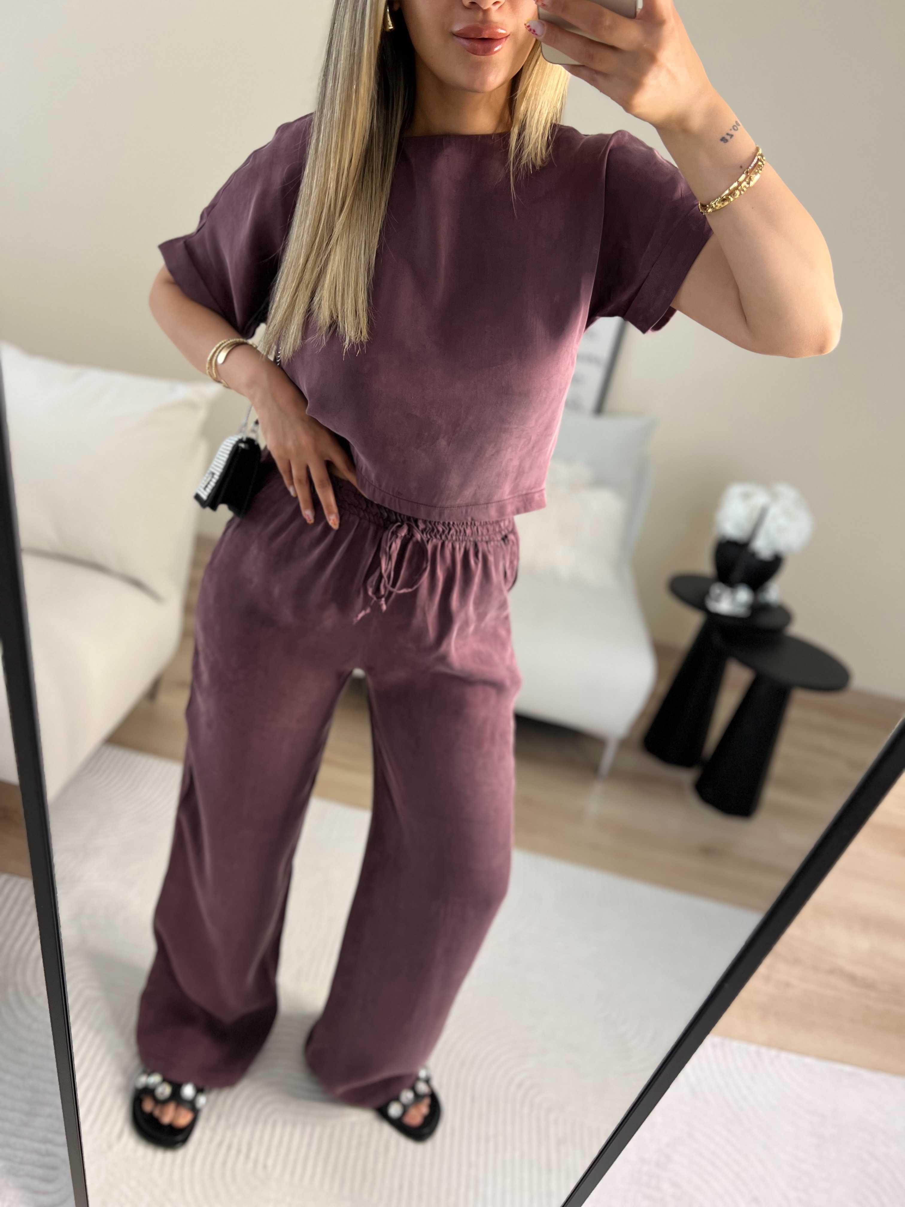 Mürdüm bluz pantolon takım - Mürdüm